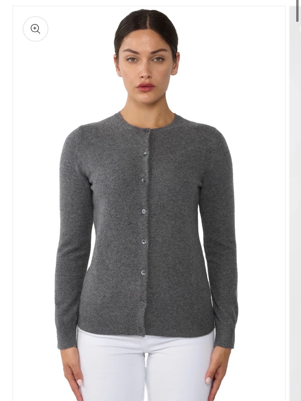 JENNIE LIU Women's 100% Cashmere Button Front Long Sleeve Crewneck Cardigan Med